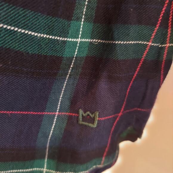 Crown Ivy Large Navy Plaid Long Sleeve Popover Top Roll Tab Cabin Holiday Preppy - Picture 5 of 8